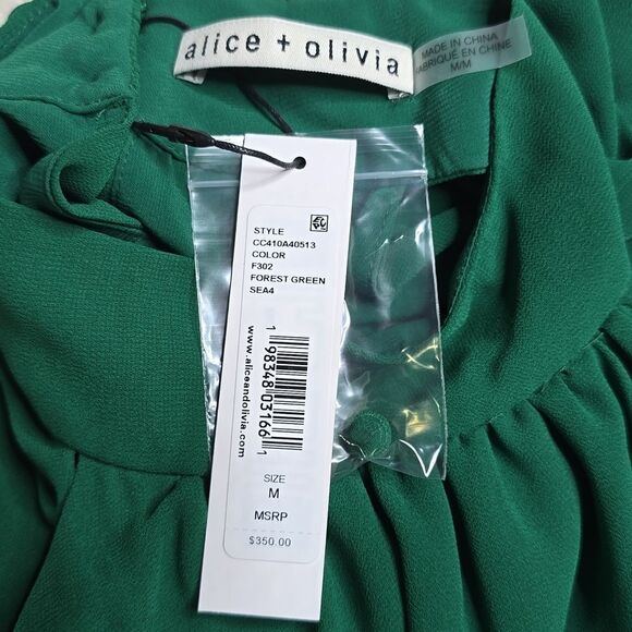 1060 NWT ALICE + OLIVIA CORINE MINI DRESS SZ MED FOREST GREEN - Picture 4 of 6